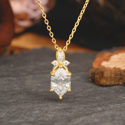 Hexagon Cut Moissanite Pendant Necklace Dainty Jewelry for Women