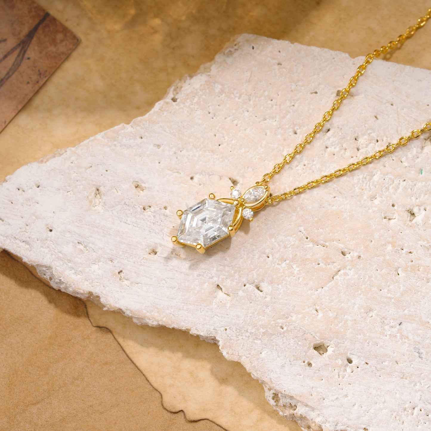 Hexagon Cut Moissanite Pendant Necklace Dainty Jewelry for Women