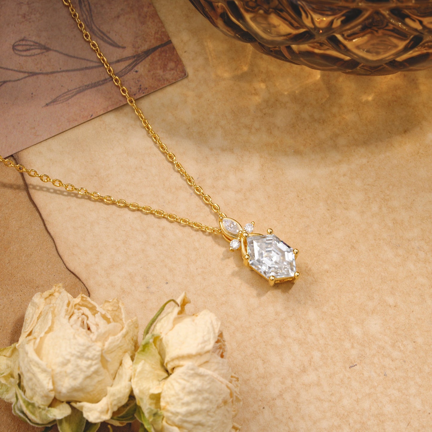 Hexagon Cut Moissanite Pendant Necklace Dainty Jewelry for Women