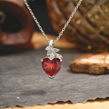 Vintage Leaf Design Heart Cut Garnet Necklace for Women