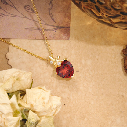 Vintage Leaf Design Heart Cut Garnet Necklace for Women