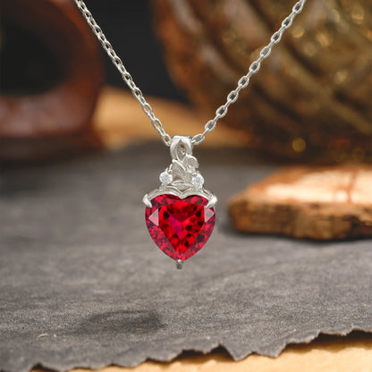 Heart Cut Lab-Grown Ruby Pendant Necklace Valentine’s Day Gifts For Women