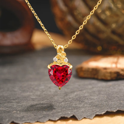 Heart Cut Lab-Grown Ruby Pendant Necklace Valentine’s Day Gifts For Women