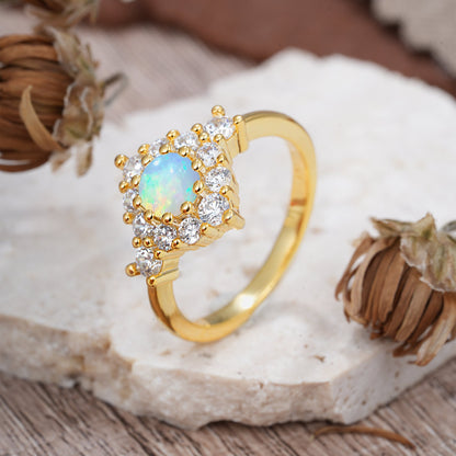 Round Cut Opal Engagement Ring Cluster 6-Prong Setting