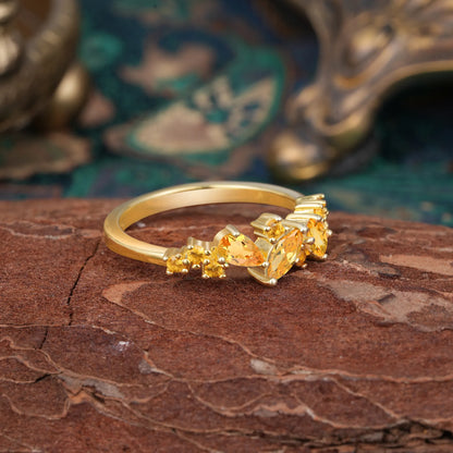 Multi Shaped Citrine Wedding Band Half Eternity Stackable Ring