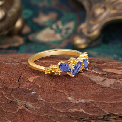 Multi Shaped Tanzanite Wedding Band Half Eternity Stackable Ring