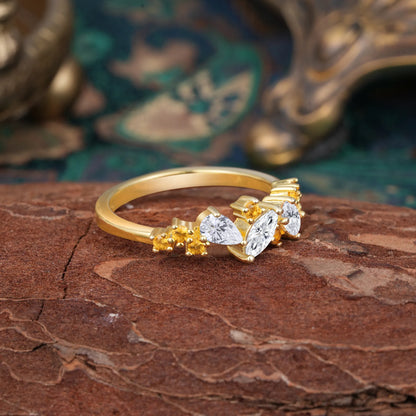 Multi Shaped Lab Diamond Wedding Band Half Eternity Stackable Ring