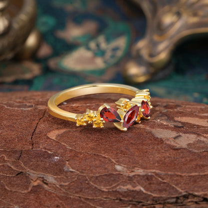 Multi Shaped Garnet Wedding Band Half Eternity Stackable Ring