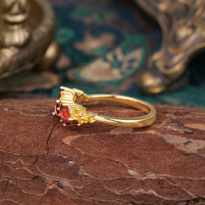 Multi Shaped Garnet Wedding Band Half Eternity Stackable Ring