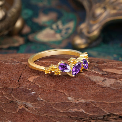 Multi Shaped Amethyst Wedding Band Half Eternity Stackable Ring