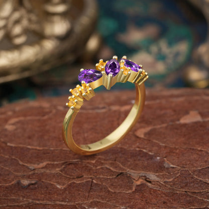 Multi Shaped Amethyst Wedding Band Half Eternity Stackable Ring