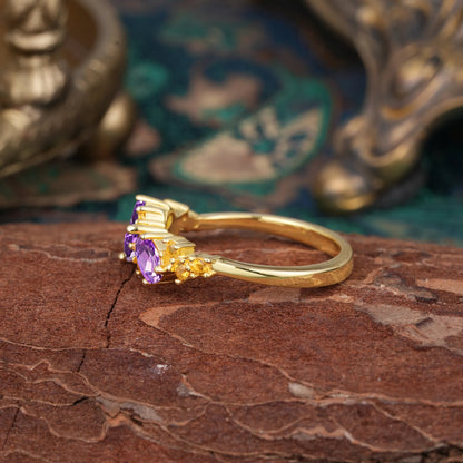 Multi Shaped Amethyst Wedding Band Half Eternity Stackable Ring