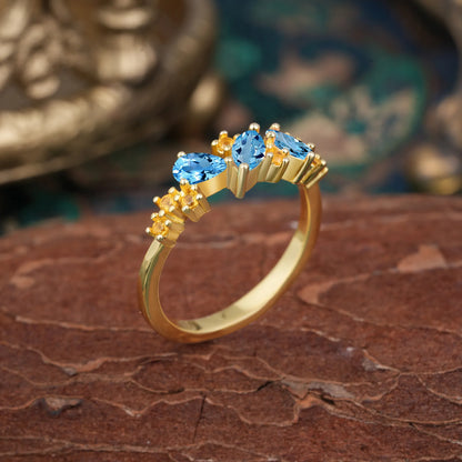 Multi Shaped Aquamarine Wedding Band Half Eternity Stackable Ring