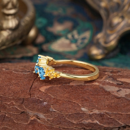 Multi Shaped Aquamarine Wedding Band Half Eternity Stackable Ring