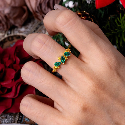 Multi Shaped Emerald Wedding Band Half Eternity Stackable Ring