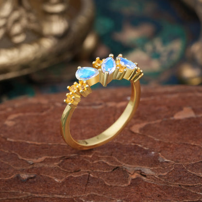 Multi Shaped Moonstone Wedding Band Half Eternity Stackable Ring