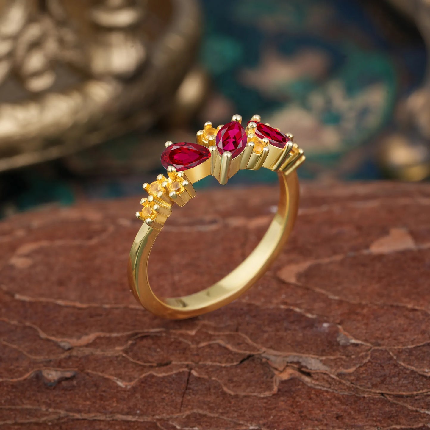 Multi Shaped Ruby Wedding Band Half Eternity Stackable Ring