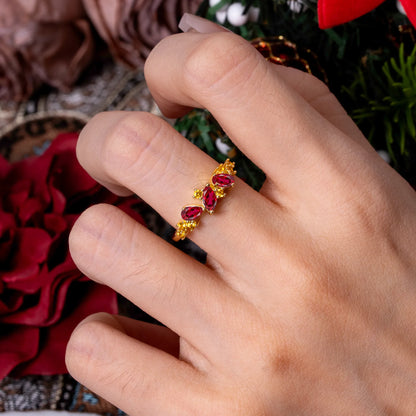 Multi Shaped Ruby Wedding Band Half Eternity Stackable Ring