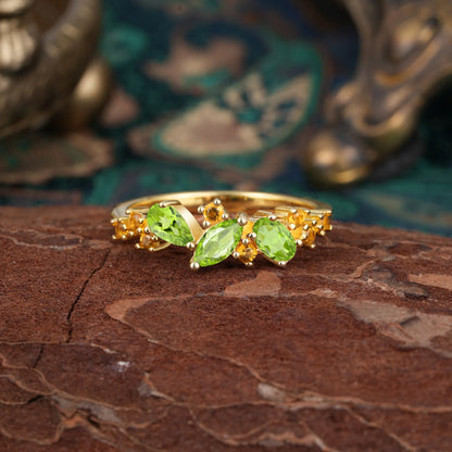 Multi Shaped Peridot Wedding Band Half Eternity Stackable Ring