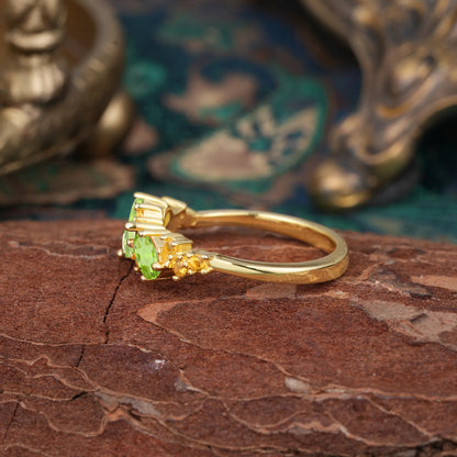 Multi Shaped Peridot Wedding Band Half Eternity Stackable Ring