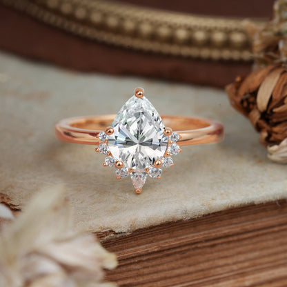 Pear Cut Vintage Lab Diamond Engagement Ring Cluster Ring for Women