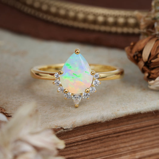 Pear Cut Vintage Fire Opal Engagement Ring Cluster Ring for Women