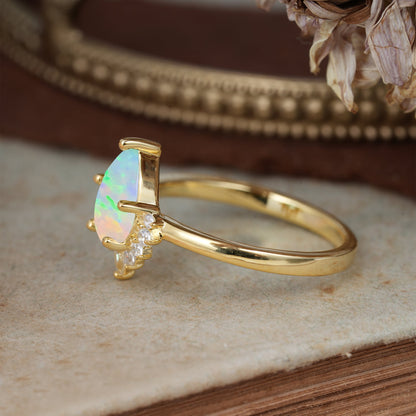 Pear Cut Vintage Fire Opal Engagement Ring Cluster Ring for Women