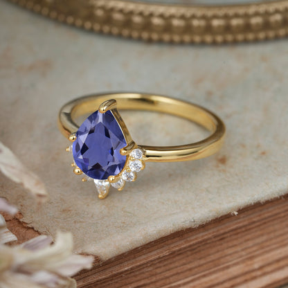 Pear Cut Vintage Tanzanite Engagement Ring Cluster Ring for Women