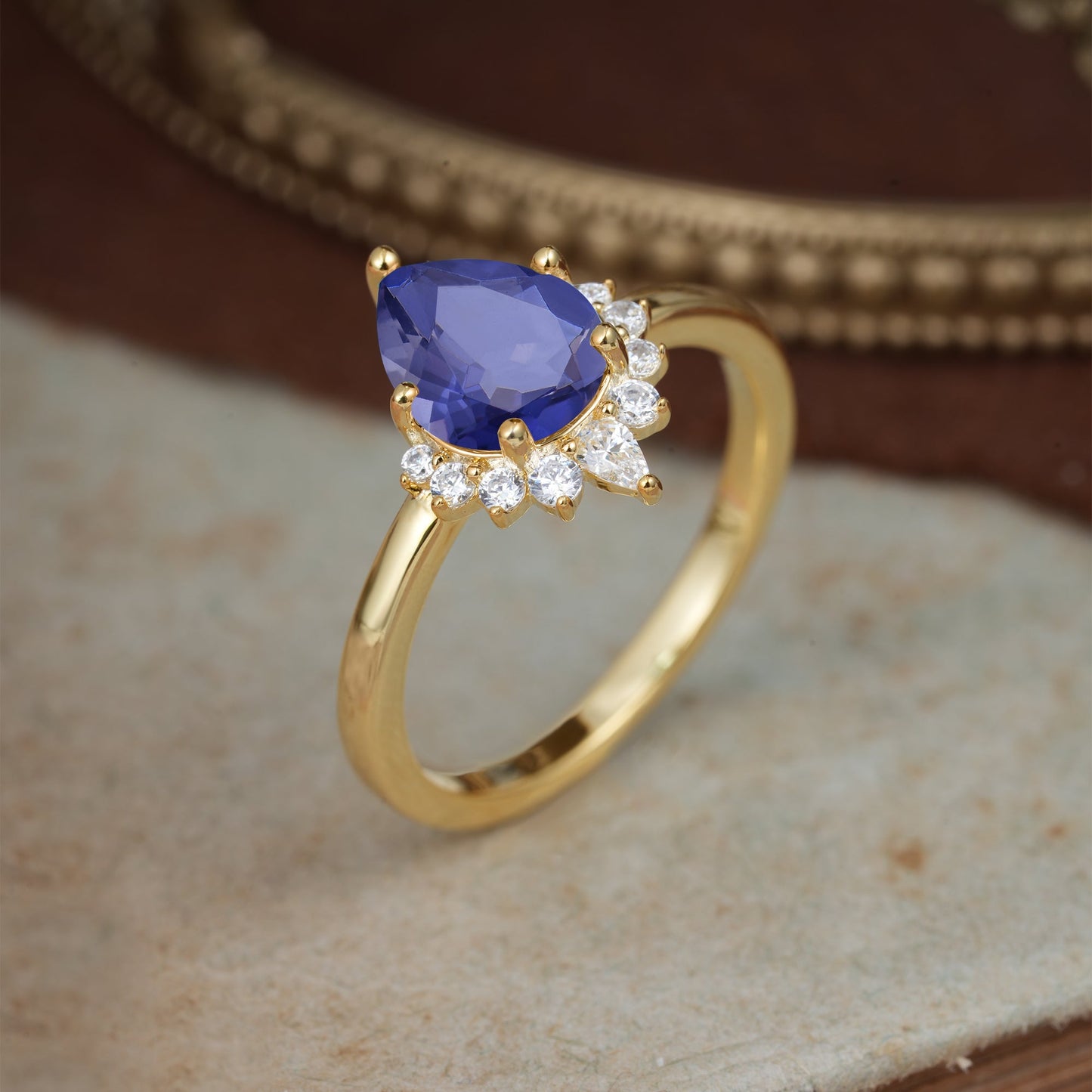 Pear Cut Vintage Tanzanite Engagement Ring Cluster Ring for Women