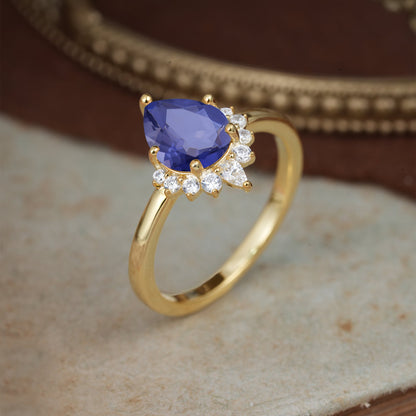 Pear Cut Vintage Tanzanite Engagement Ring Cluster Ring for Women