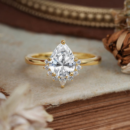 Pear Cut Vintage Lab Diamond Engagement Ring Cluster Ring for Women