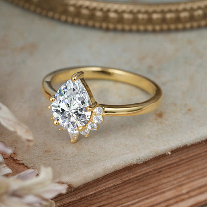 Pear Cut Vintage Lab Diamond Engagement Ring Cluster Ring for Women
