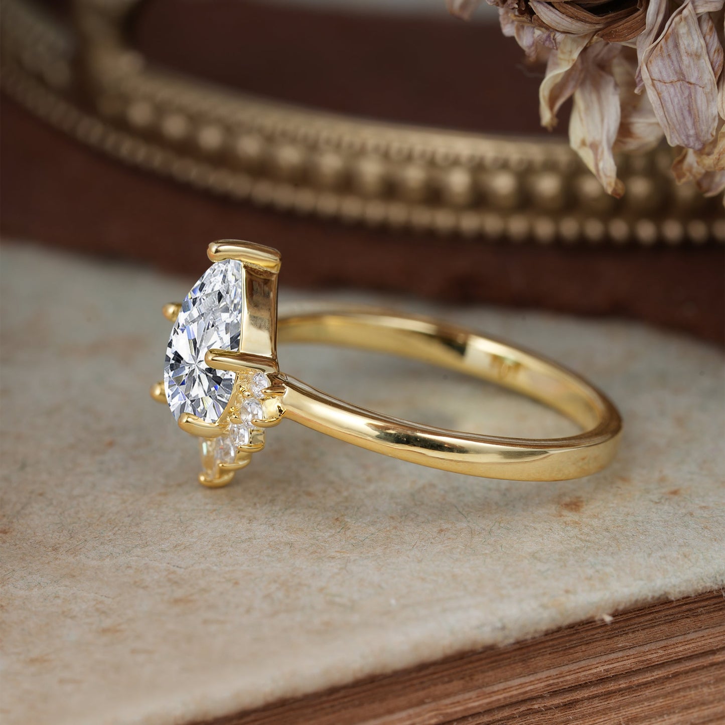 Pear Cut Vintage Lab Diamond Engagement Ring Cluster Ring for Women