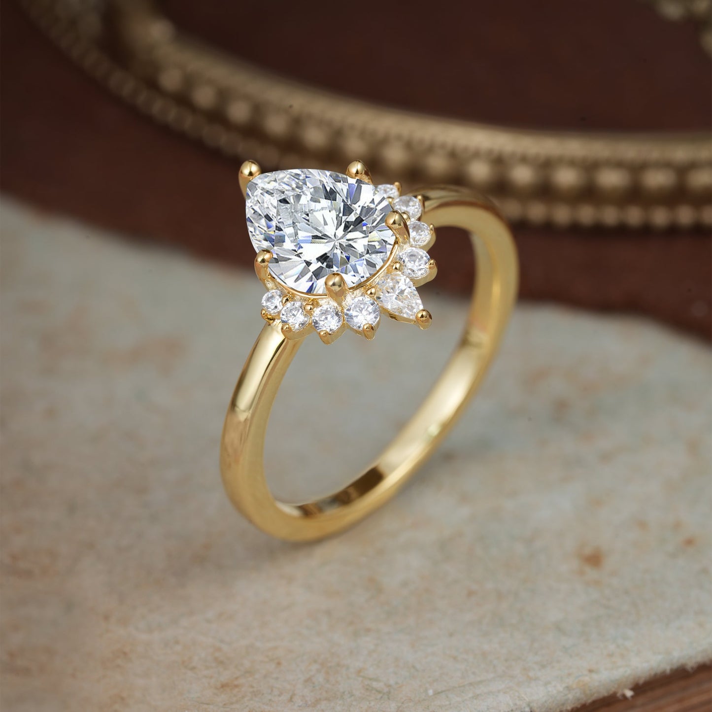 Pear Cut Vintage Lab Diamond Engagement Ring Cluster Ring for Women