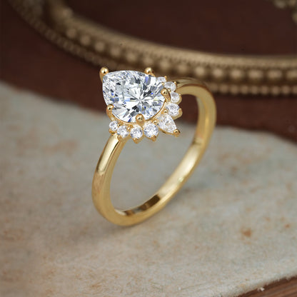 Pear Cut Vintage Lab Diamond Engagement Ring Cluster Ring for Women