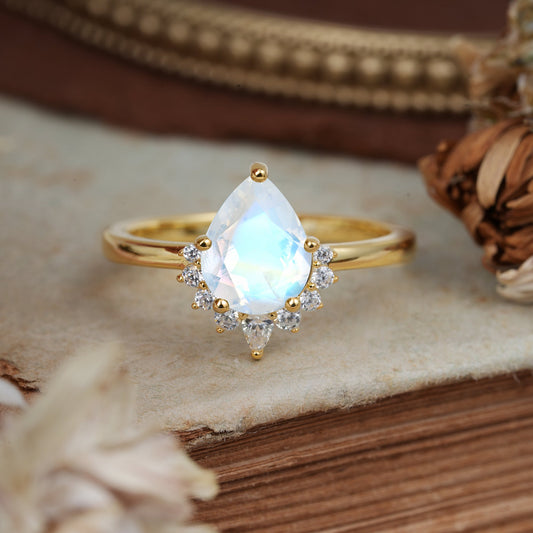 Pear Cut Vintage Moonstone Engagement Ring Cluster Ring for Women