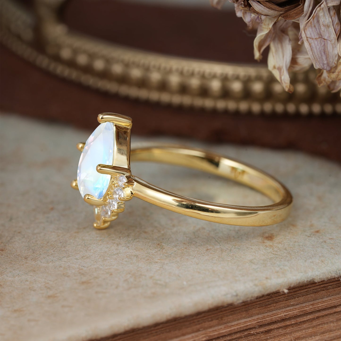Pear Cut Vintage Moonstone Engagement Ring Cluster Ring for Women