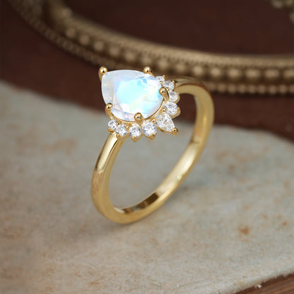 Pear Cut Vintage Moonstone Engagement Ring Cluster Ring for Women