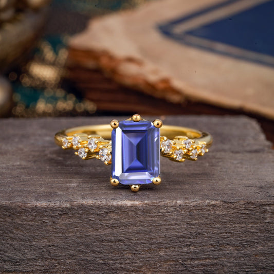 6 Prong Timeless 3 Carat Emerald Cut Tanzanite Engagement Ring