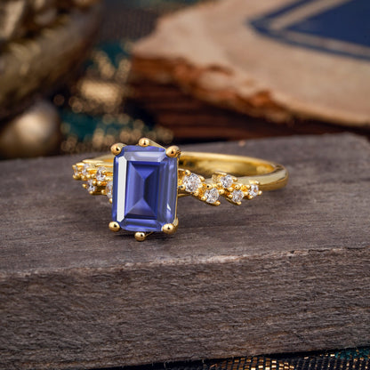 6 Prong Timeless 3 Carat Emerald Cut Tanzanite Engagement Ring