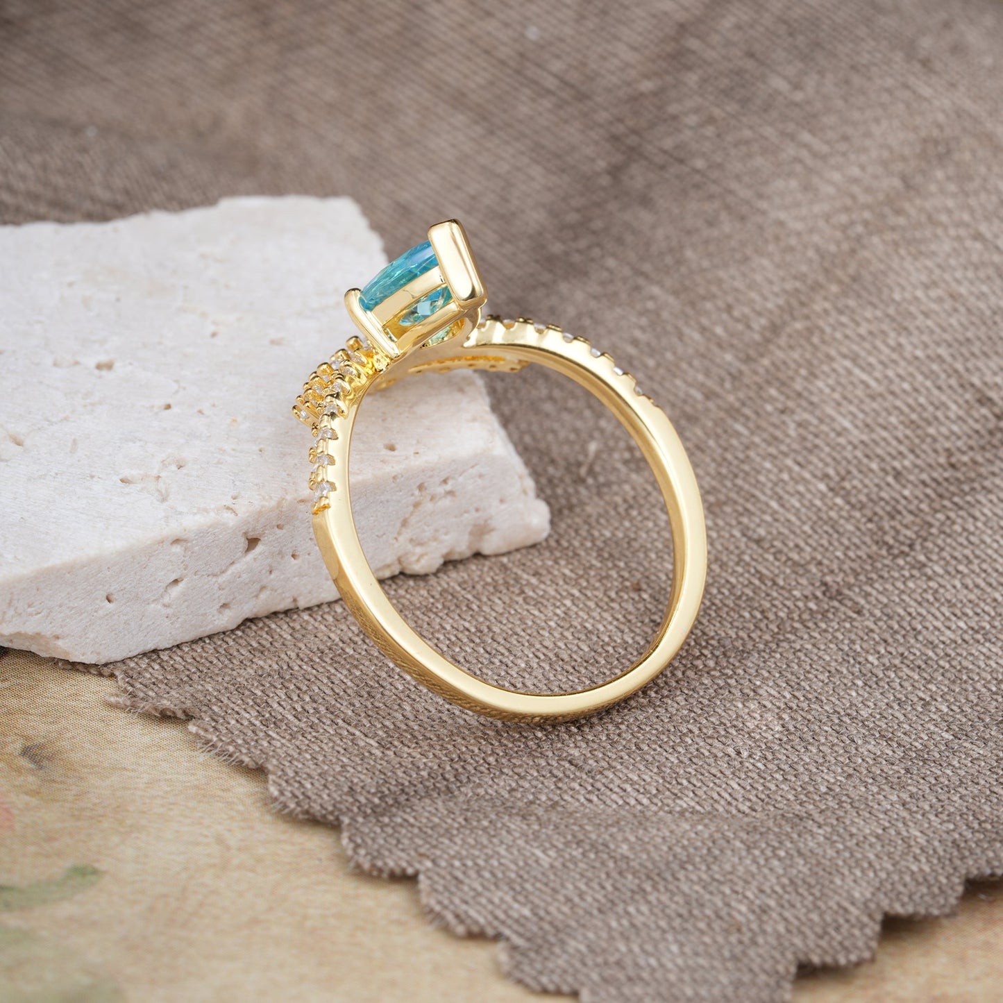 Pear Cut Aquamarine Dainty Crown Engagement Ring