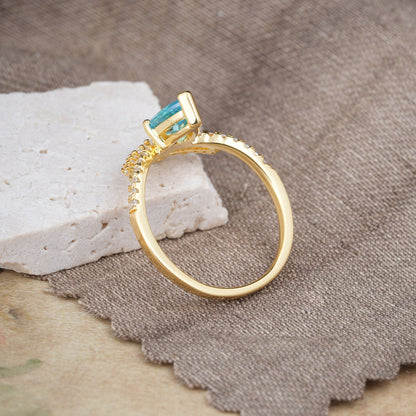 Pear Cut Aquamarine Dainty Crown Engagement Ring