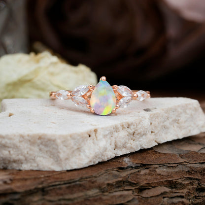Pear Shaped Opal Nature Inspired Promise Engagement Ring