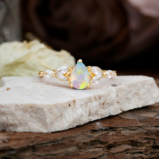 Pear Shaped Opal Nature Inspired Promise Engagement Ring