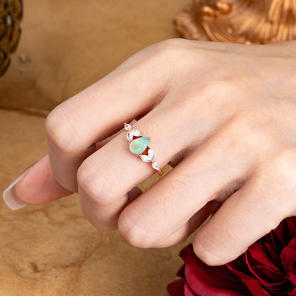 Pear Shaped Opal Nature Inspired Promise Engagement Ring