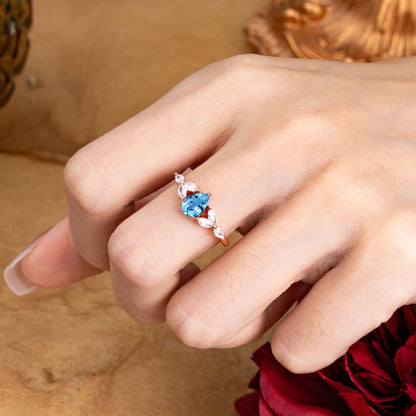 Pear Shaped Aquamarine Nature Inspired Promise Engagement Ring