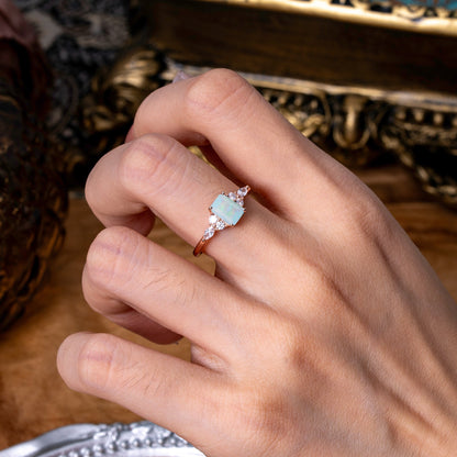 1 Carat 4 Prong Emerald Cut Opal Classic Side Stone Engagement Ring