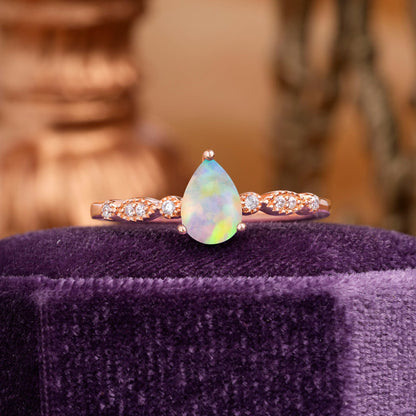 Pear Shaped Vintage Opal Engagement Ring Beaded Promise Ring