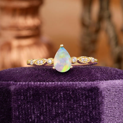 Pear Shaped Vintage Opal Engagement Ring Beaded Promise Ring