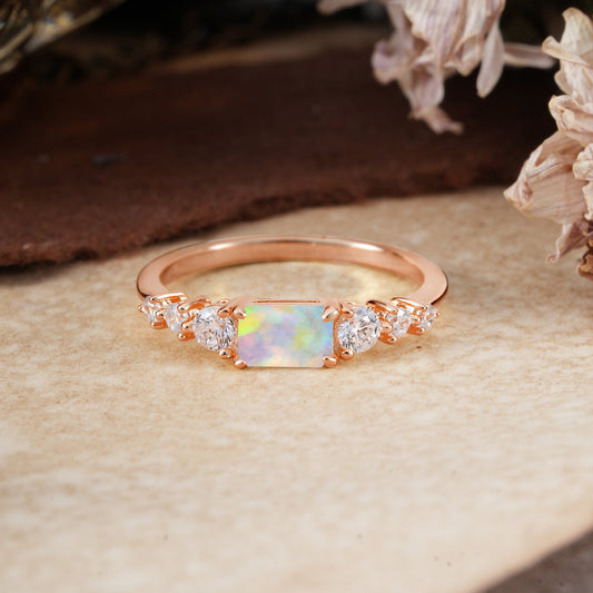 1 Carat Emerald Cut Opal Engagement Ring